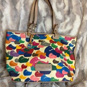 Dooney & Bourke- Leather Multicolor Duck-Print Tote with Tan Trim- Rare Find!